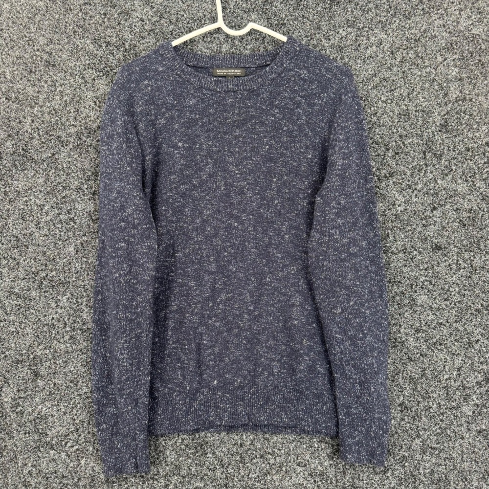 Banana Republic Mens Large Navy Blue Marled Italian Yarn Wool Blend Sweater L